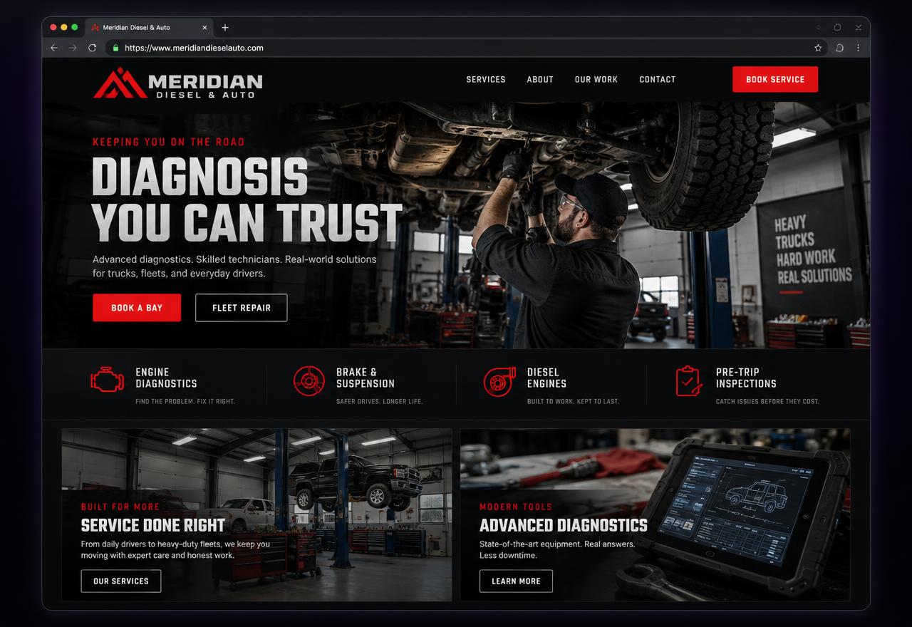 Demonstration website concept for a diesel and auto repair shop